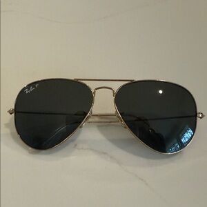Ray-Ban Gold Frame Polarized Aviators with Dark Lenses